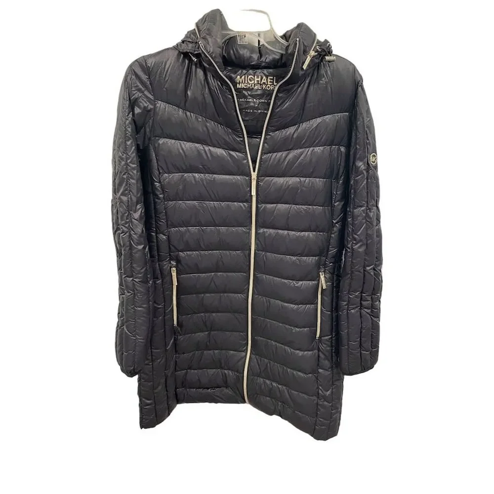 Michael Kors‎ Women's M Black Quilted Hooded Down Puffer Jacket Winter